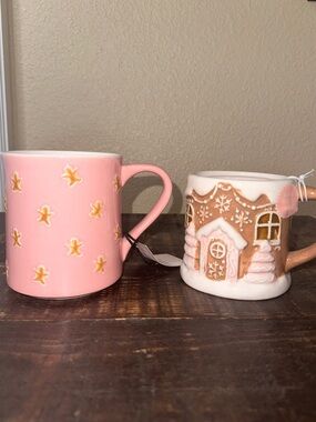 Pink Ceramic Gingerbread Decorative Mugs - Set of 2